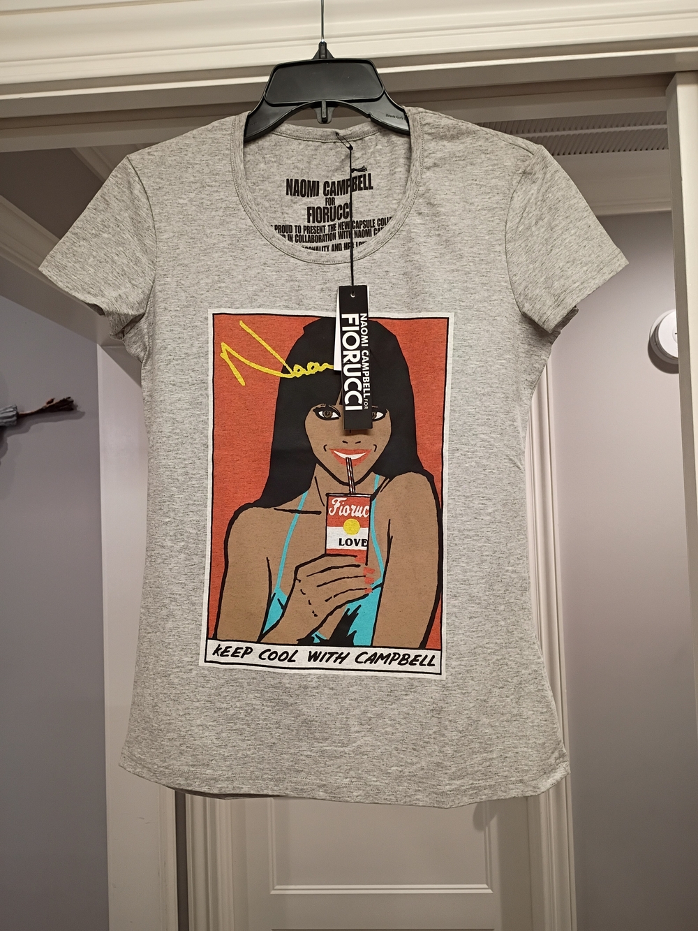 Fiorucci Naomi Campbell Grey Short-Sleeve Graphic Tee Size Medium New